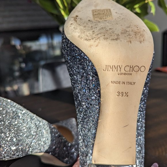 Jimmy Choo Romy 100 Navy Silver Ombre Glitter Stiletto Heels Pump EU 39.5 US 9.5 - Picture 8 of 13